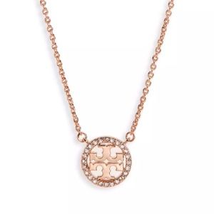 Tory Burch RoseGold Crystal Circle Logo Necklace